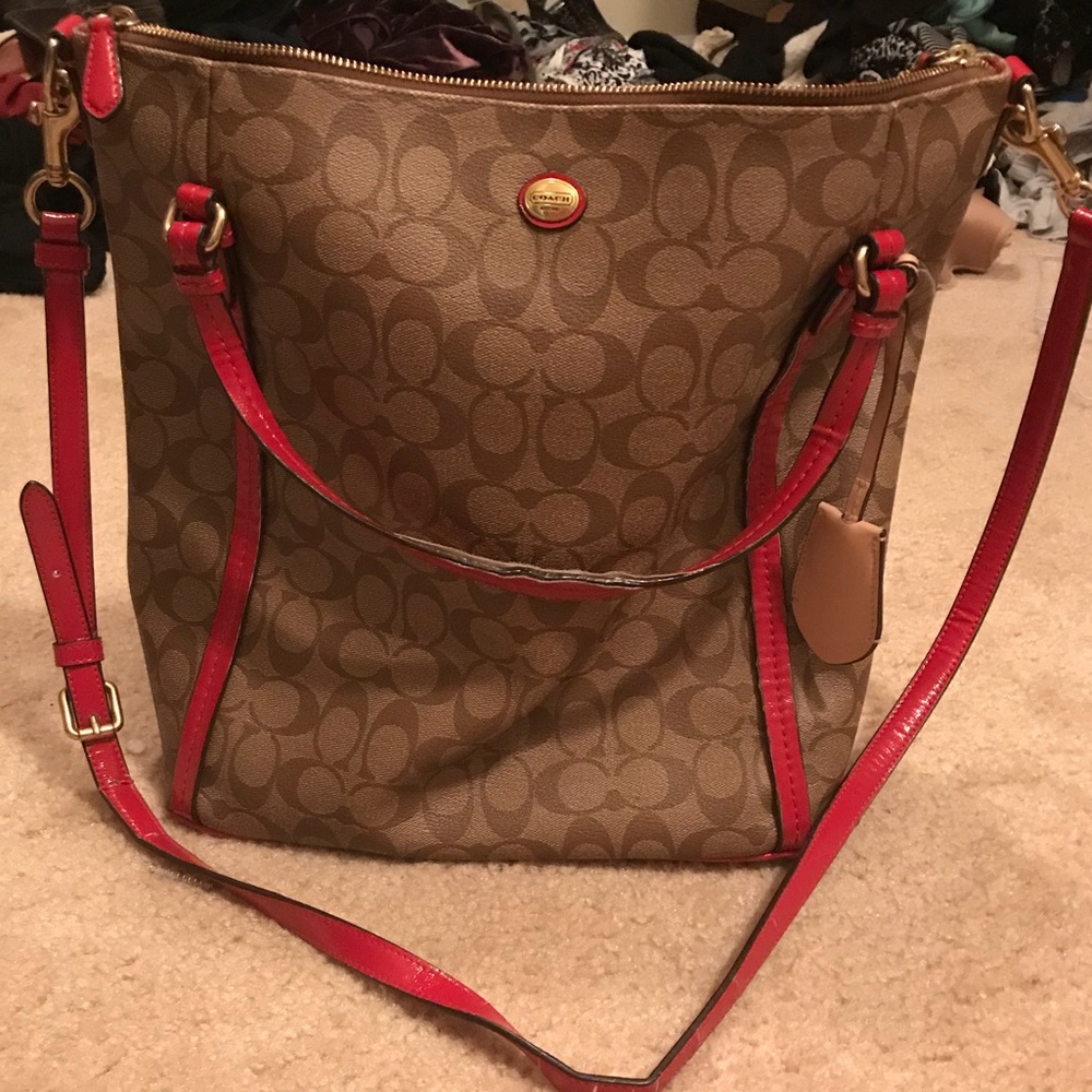 COPY - Large coach tote red and tan